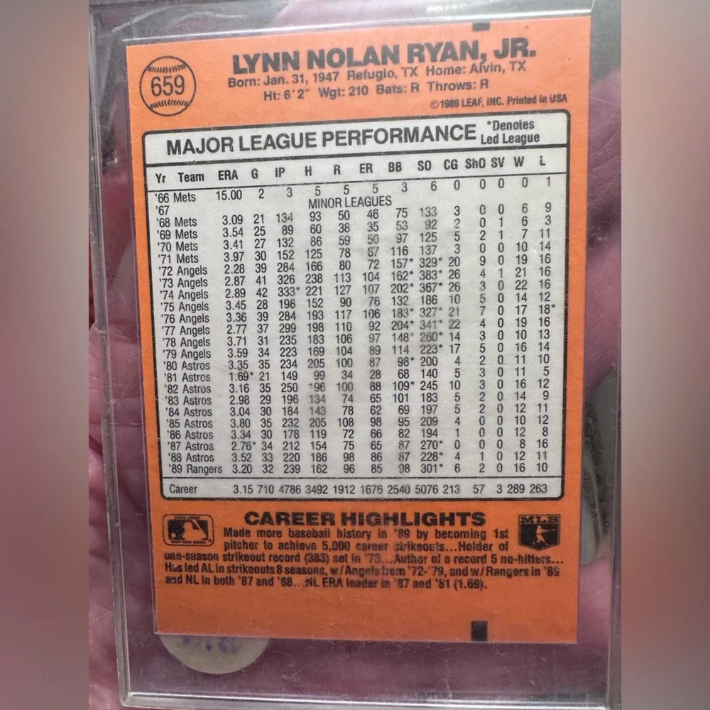 1989 Donruss Nolan Ryan Baseball Card marked by last owner “error”